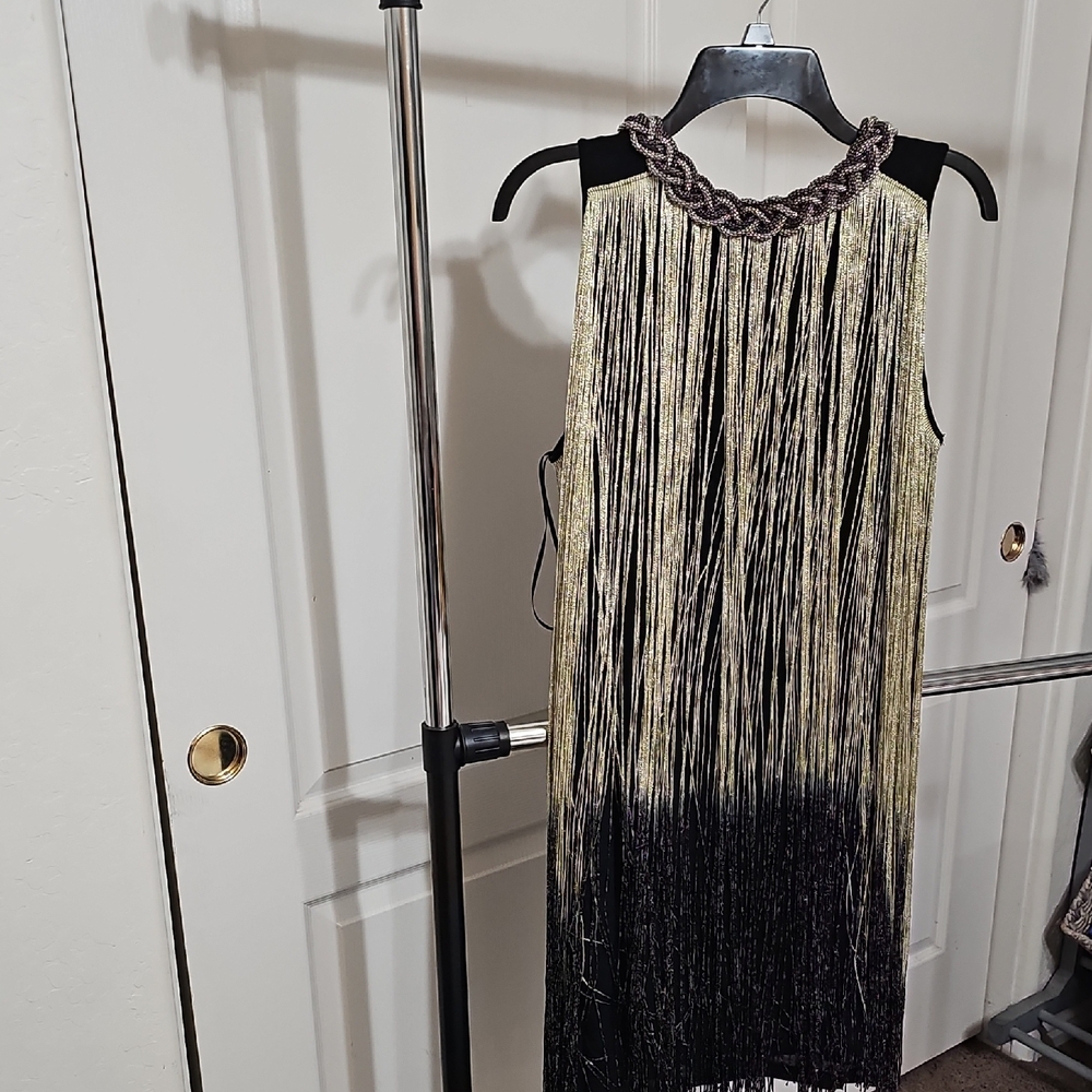 Chic Black and Gold Fringe Mini Dress - Picture 6 of 6